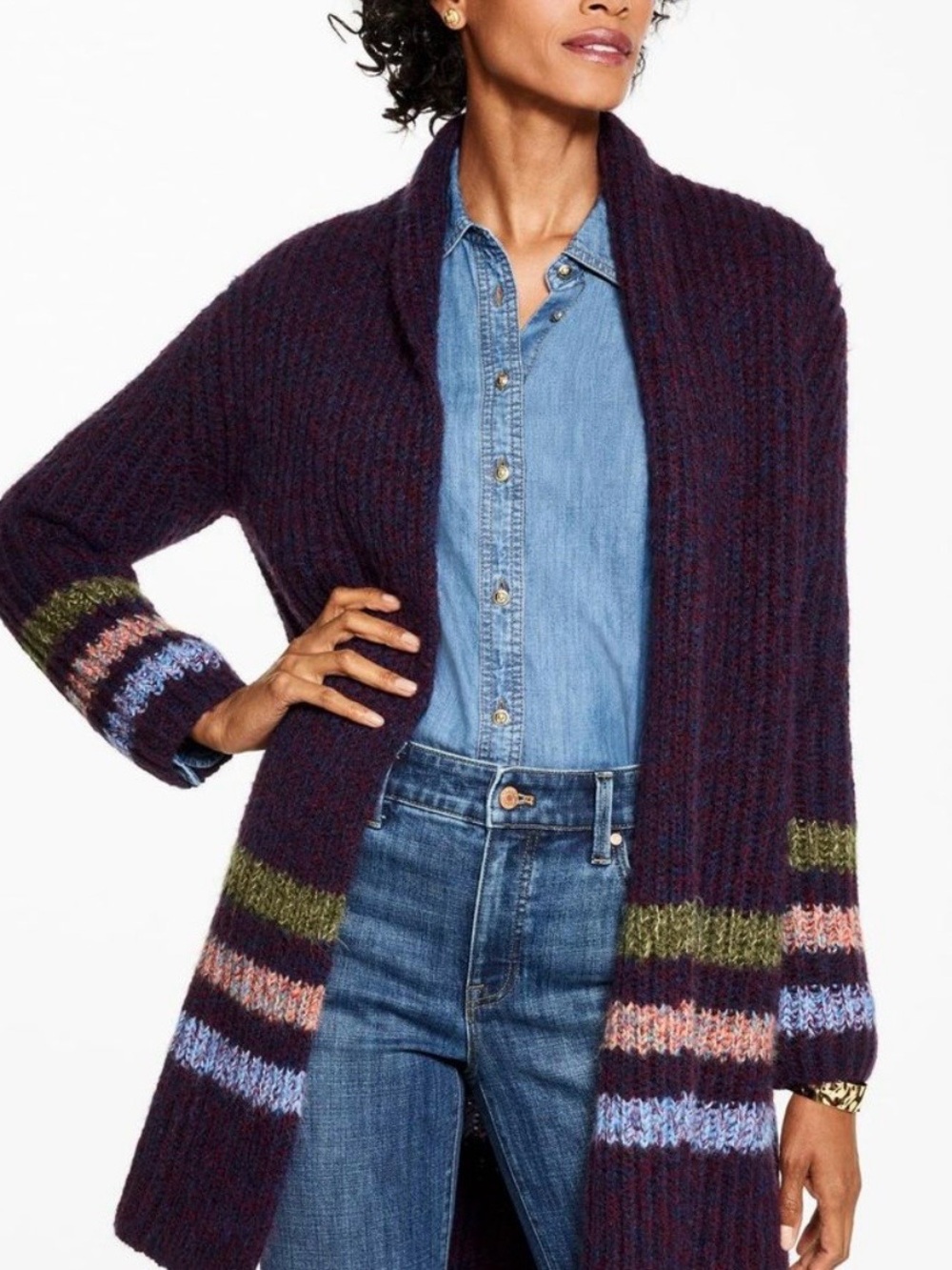 Talbots Wool Blend Sweater Cardigan Stripes Size 1X New Ribbed Plus Size